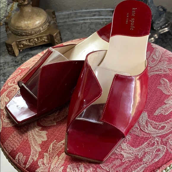 KATE SPADE SLIDES CRANBERRY RED PATENT 7B FLATS - Picture 8 of 8
